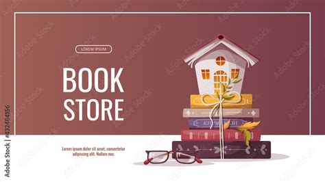 Promo banner for bookstore, bookshop, library, book lover, education. Vector illustration for ...