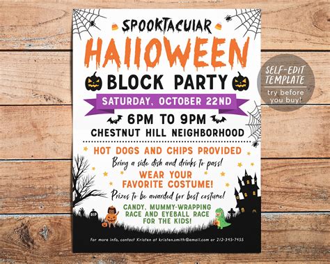 Halloween Block Party Flyer Editable Template, Spooktacular Spooky Inv ...