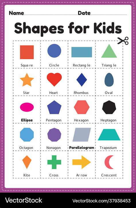 Basic shapes for kids printable page Royalty Free Vector