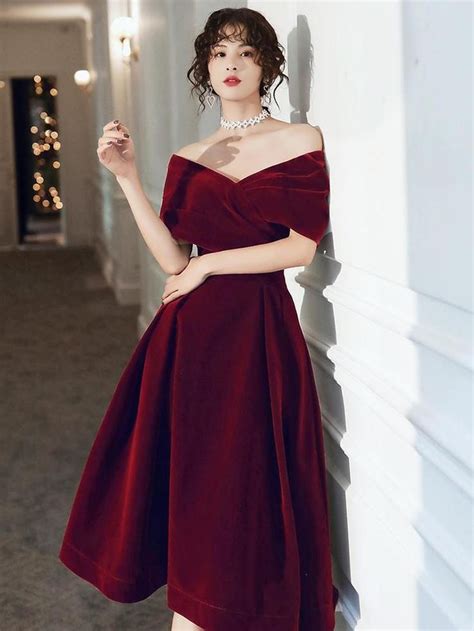 Wine Red Velvet Tea Length Homecoming Dress, Dark Red Party Dresses | Tea length homecoming ...