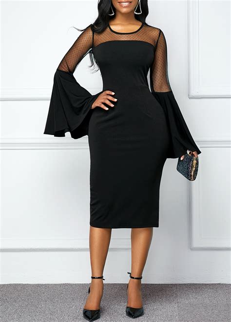 Stunning Black Flare Sleeve Panel Dress - Fashion Design Store