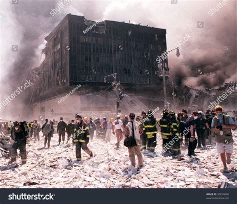 New York - September 11: New York City Firefighters And Journalists Stand Near The Area Known As ...