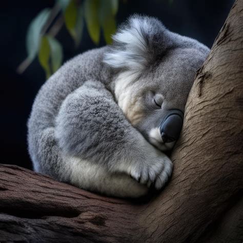 Premium AI Image | Close up of sleeping koala bear sleeping on tree created using generative ai ...