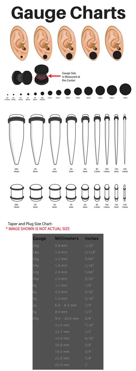 This chart shows the sizes that most plugs, tunnels, and tapers jewelry come in. This plug chart ...