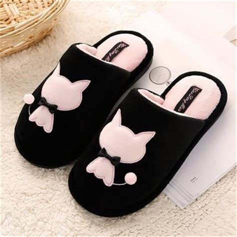 Black and Pink Cat Slippers - Cozy and Stylish