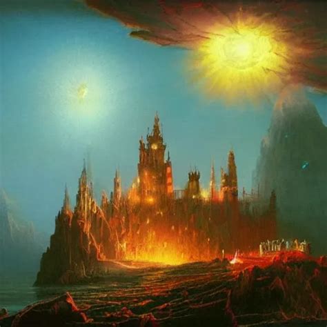 a beautiful painting of a gothic castle atop a large | Stable Diffusion | OpenArt