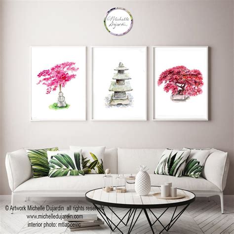 Japanese Zen Garden Watercolor Prints Pink Azalea Japanese - Etsy