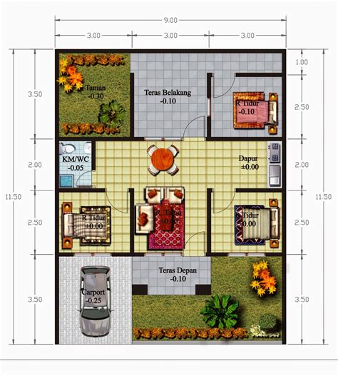 2 model denah rumah minimalis 3 kamar tidur