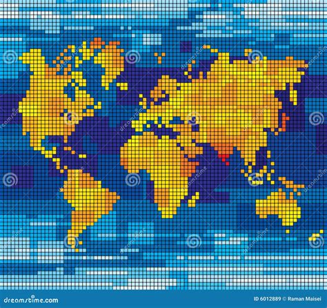 Pixel world map stock vector. Illustration of mosaic, africa - 6012889