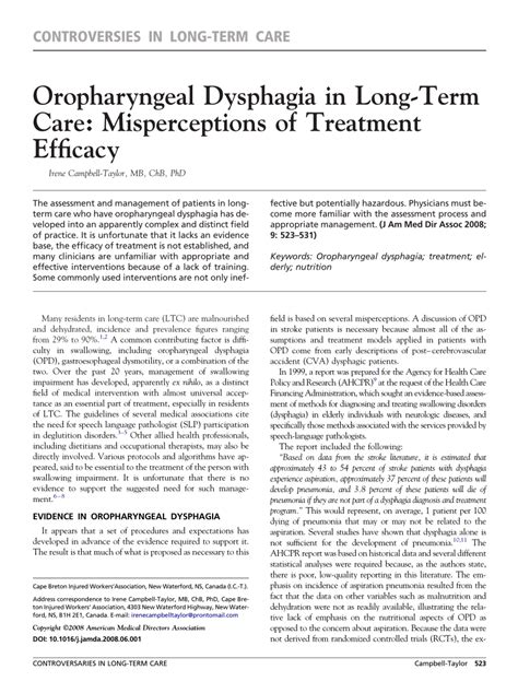 (PDF) Oropharyngeal Dysphagia in Long-Term Care: Misperceptions of Treatment Efficacy