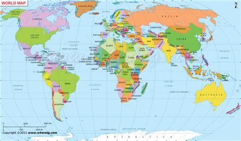 World Map Labelled, Map of the World, World Map With Countries | Whereig.Com