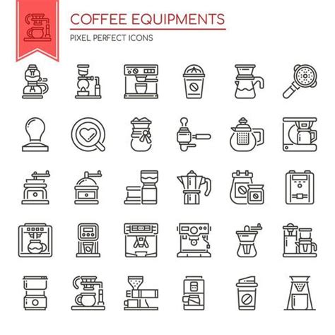 Set of Black and White Thin Line Coffee Equipment Icons 667756 Vector Art at Vecteezy