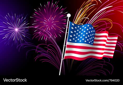 Fireworks and american flag Royalty Free Vector Image