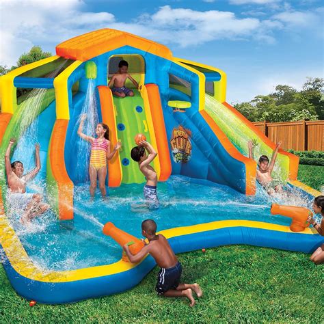 Banzai Inflatable Adventure Club Dual Slide and Pool Backyard Water Park