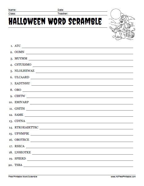 Halloween Word Scramble – Free Printable