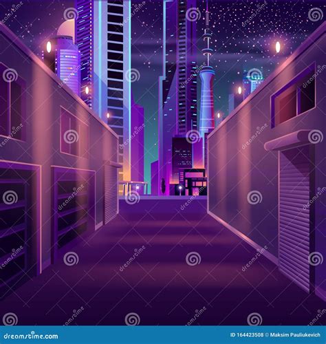 Night City Empty Side Street Cartoon Vector Stock Vector - Illustration of commerce, light ...