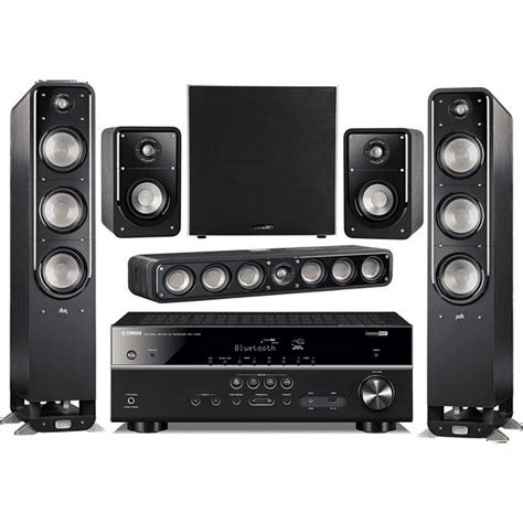 Yamaha 5.1-Channel Wireless Bluetooth 4K 3D A/V Surround Sound Receiver + Polk Multimedia Home ...