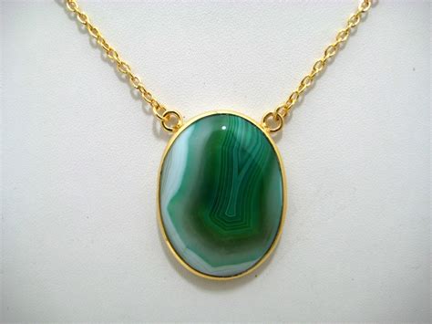 Green Banded Chalcedony Gemstone Necklace 18 inches long chain