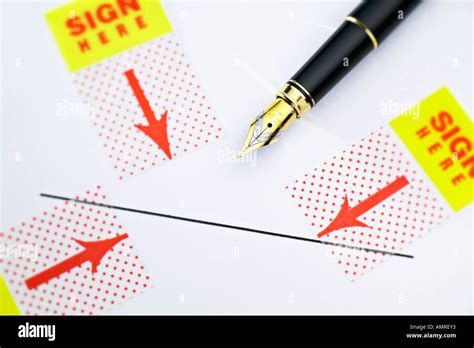 Sign Here Stickers and Pen Stock Photo - Alamy