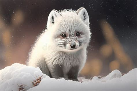 Beautiful Little Arctic Fox Cub in the Snow Stock Illustration - Illustration of falling, snowy ...