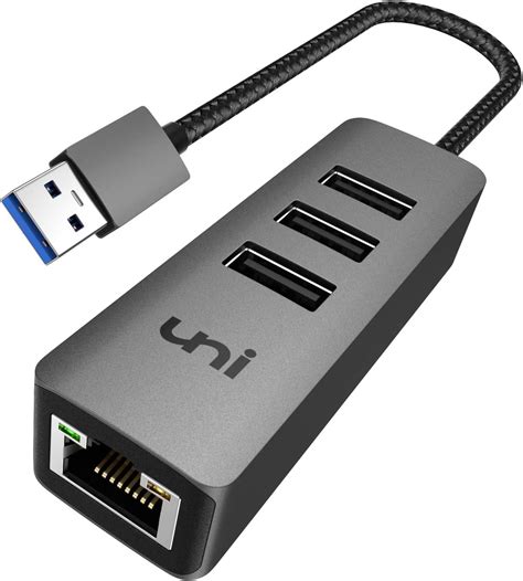 uni 3-Port Aluminum USB 3.0 Hub with Ethernet Adapter, 4 in 1 Driver Free USB to Ethernet Hub ...