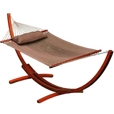 Algoma 11 ft. Caribbean Polyester Rope Hammock with Wooden Arc Stand-67104914SP - The Home Depot