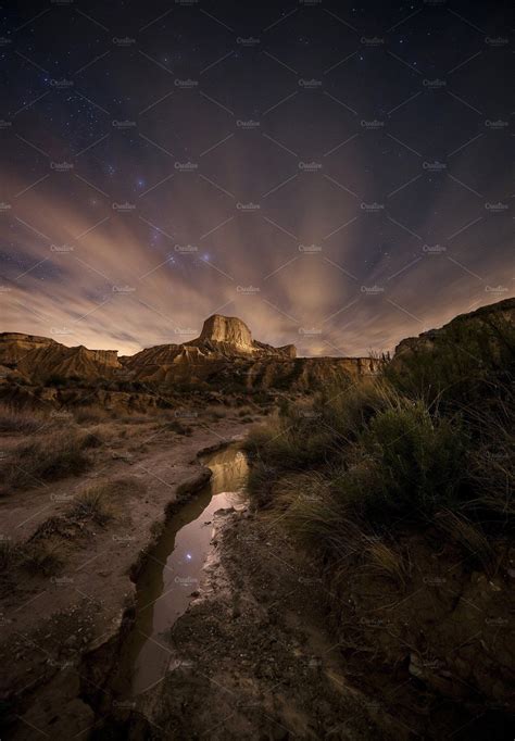 Desert Night over the river, Bardenas, Spain. Travel. Adventure. Hiking ...