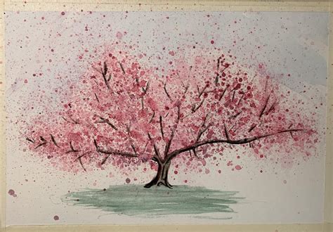 Cherry Blossom Tree, Watercolor, 11 in x 7 in : Art