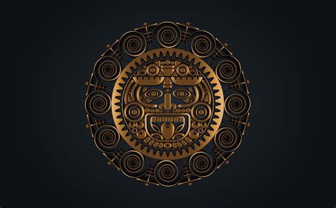 Sacred Mayan sun god, Aztec wheel calendar, Maya symbols ethnic mask in ...