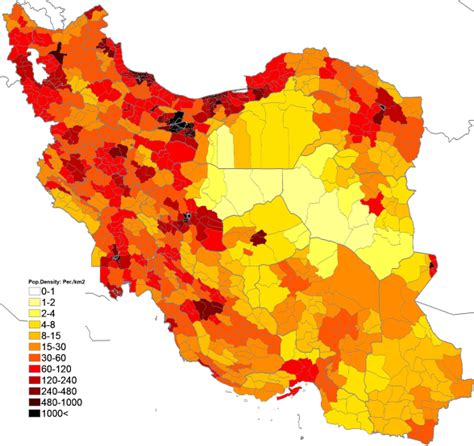 157.Population density (administrative boundaries) map of Iran ...