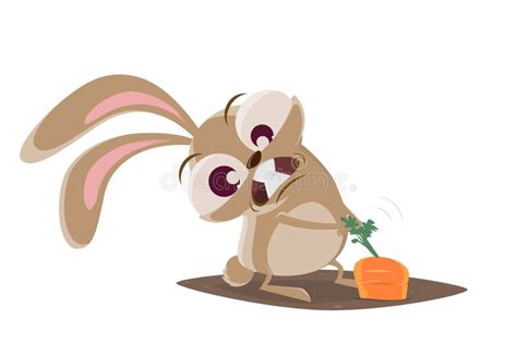 Funny Cartoon Illustration of a Crazy Rabbit Pulling on a Carrot Stock Vector - Illustration of ...