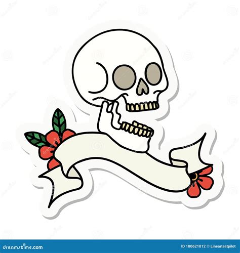 Tattoo Sticker with Banner of a Skull Stock Vector - Illustration of stickers, witchy: 180621812