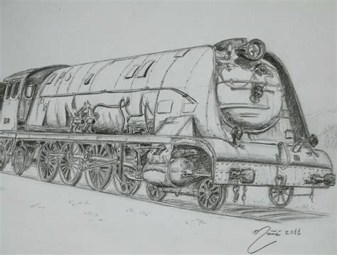 A steam locomotive of 30-40s. A pencil drawing by Joan Mañé * All ...