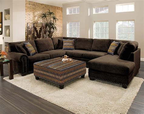 Large Brown Sofa with Chaise | Bingo Chocolate 3 PC. Sectional Sofa | Brown sectional sofa ...