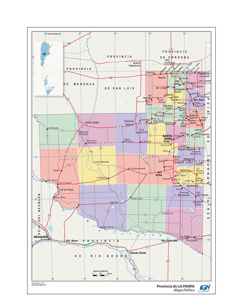 Mapa político de La Pampa - Instituto Geográfico Nacional de la República Argentina | Mapas ...