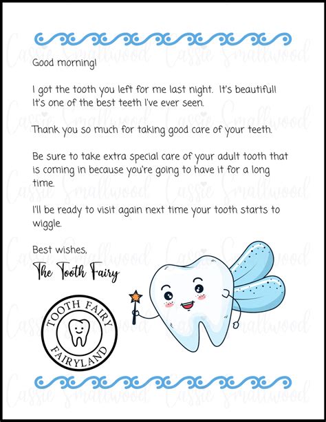 Cute Tooth Fairy Letter For Boys - Cassie Smallwood