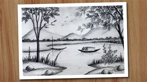 How to draw scenery of nature with pencil, Pencil drawing for beginners