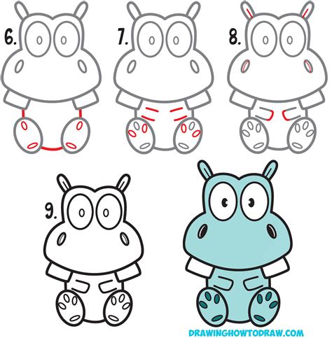 How To Draw A Cartoon Hippo