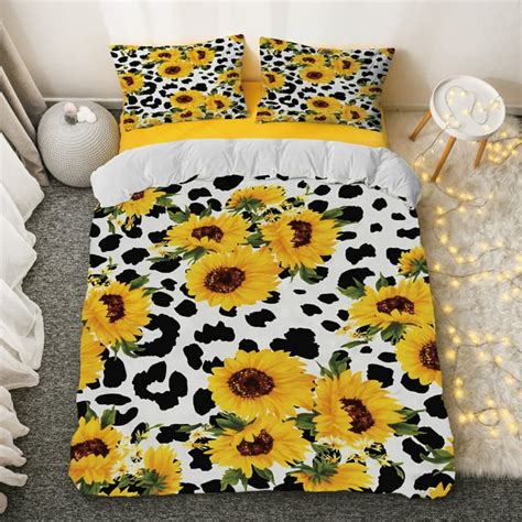 Sunflower Flower Floral Bedding Set Twin Full Queen King,Cow Print ...