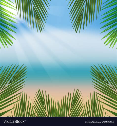 Beach with sea and palm leaves Royalty Free Vector Image