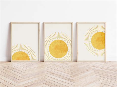 Rising Sun Wall Art Boho Wall Art Set Print Set of 3 Boho Sun | Etsy