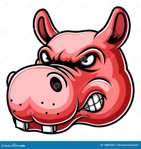 Angry Hippo Head Mascot Logo Illustration Cartoon Vector ...