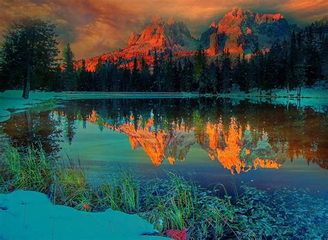 sunset, Nature, Landscape, Lake, Mountain, Forest, Snow, Clouds, Winter, Snowy Peak Wallpapers ...