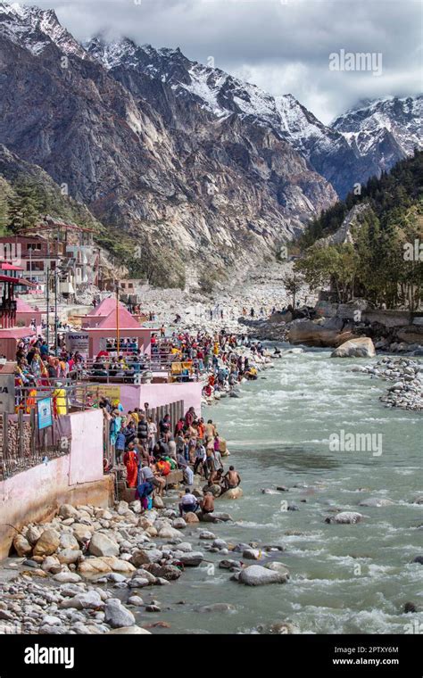 India, Uttarakhand, Gangotri. Himalaya. Pilgrimage site. Bhagirathi river, source of Ganga ...