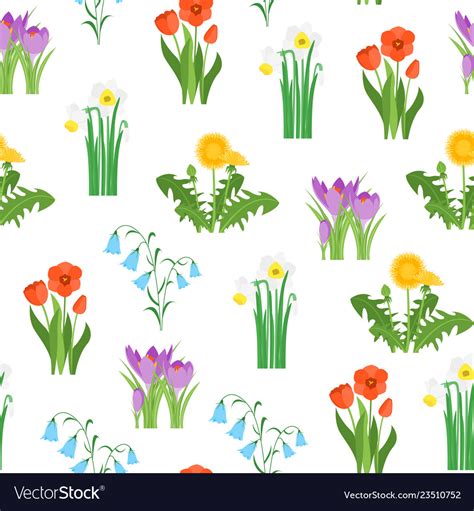 Cartoon garden flowers seamless pattern background