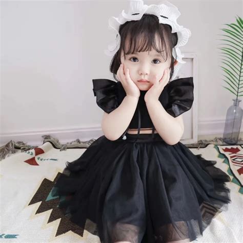 2018 summer kids dresses for girls Solid black color baby girls dress ...