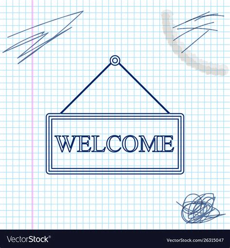 Hanging sign with text welcome line sketch icon Vector Image