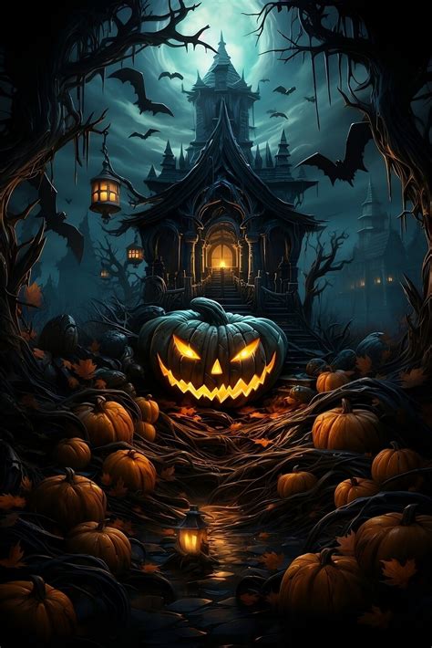 Wall Art Print | Halloween, Haunted House, Scary Pumpkin | Europosters