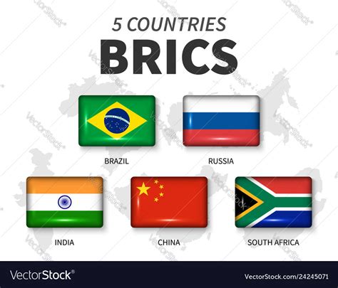 Brics and membership flag association of 5 Vector Image