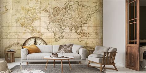 Old Map & Compass Wallpaper Mural | Wallsauce UK